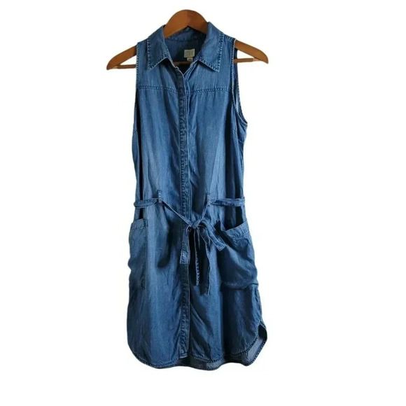 A New Day Blue Casual denim shirt dress size S button up belted pockets womens - Picture 1 of 9